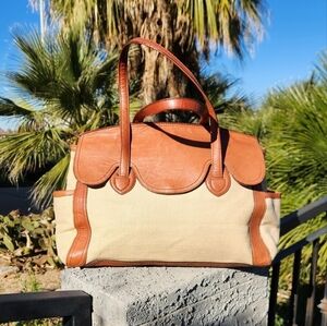 BROOKS BROTHERS Canvas &‎ Leather Trimmed Handbag